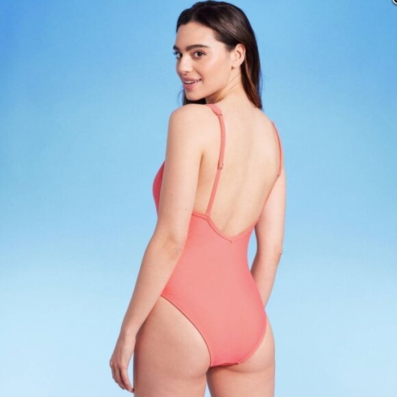 Kona Sol V-Neck Over the Shoulder High Leg One Piece Swimsuit | SMALL 4-6 | NWT - Picture 2 of 6